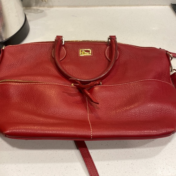 Dooney & Bourke Red Dillen Pebbled Leather double pocket satchel - Picture 13 of 15